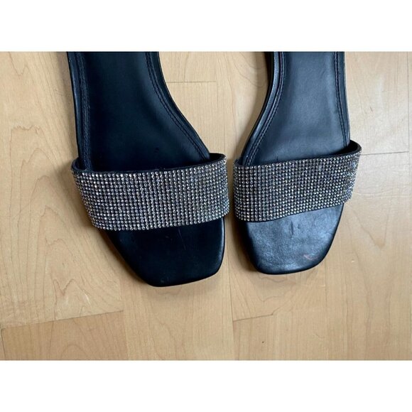 BLACK Suede Studio Women's Slides "Alexandra" Sandals Flats Stones - Picture 3 of 8